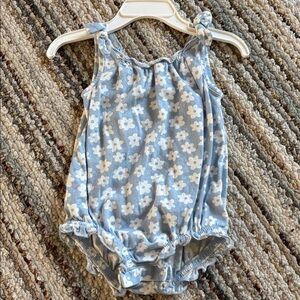 Old Navy Blue and White Floral Baby Romper
